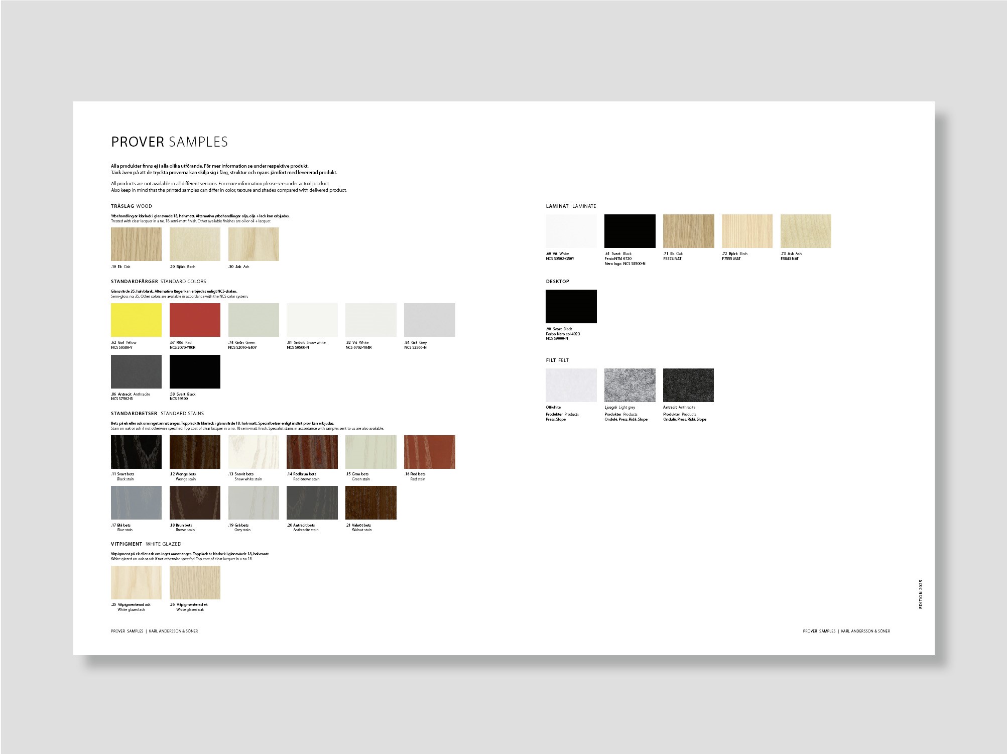 Wood, color, stain, laminate samples, Karl Andersson Söner